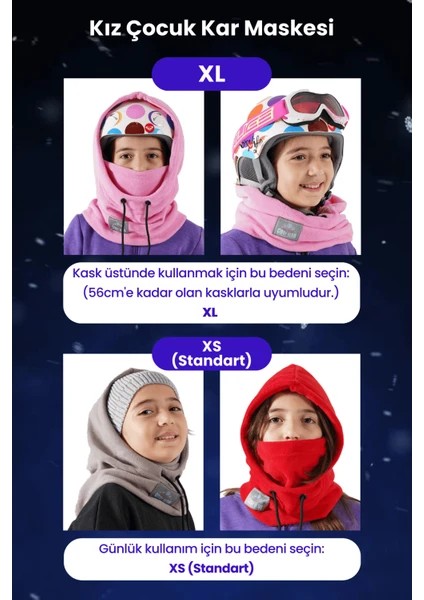 Kız Çocuk Bordo Polar Termal Balaklava Şapka Atkı Bere Boyunluk Sıcak Tutan Kar Maskesi