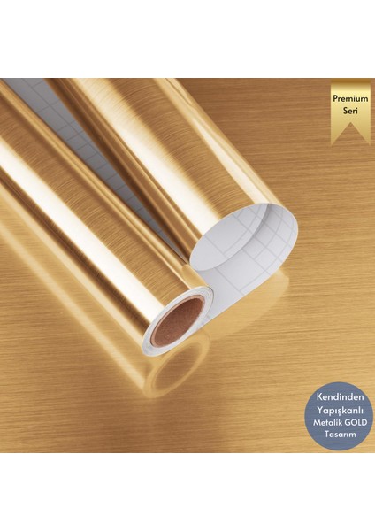 60 cm ×500 cm Kendinden Yapışkanlı Metalik Folyo Mutfak Dolap Masa Kaplama Duvar Kağıdı Gold