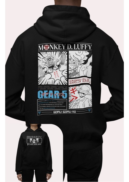 One Piece Monkey D. Luffy Gear 5 Sırt Baskılı Kapüşonlu Sweatshirt, Unisex Oversize Anime Baskılı Hoodie
