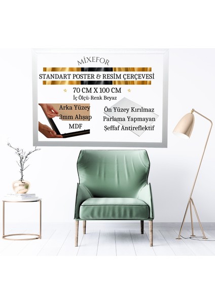 Poster Resim Evrak Çerçevesi Ön Kısmında Kırılmaz Pleksi Arka Destek Mdf Beyaz Renk Çerçeve