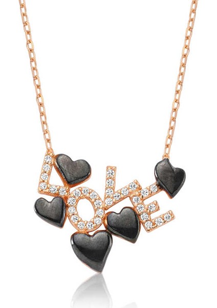 925 Ayar Gümüş Love Yazılı Kalpli Kadın Gümüş Kolye