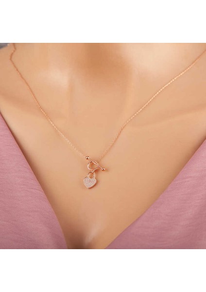 925 Ayar Gümüş Rose Sallantılı Kalp Kadın Kolye