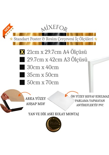 A3 ÖLÇÜ Poster Resim Evrak Çerçevesi Ön Kısmında Kırılmaz Pleksi Arka Destek Mdf Beyaz Renk Çerçeve modelleri