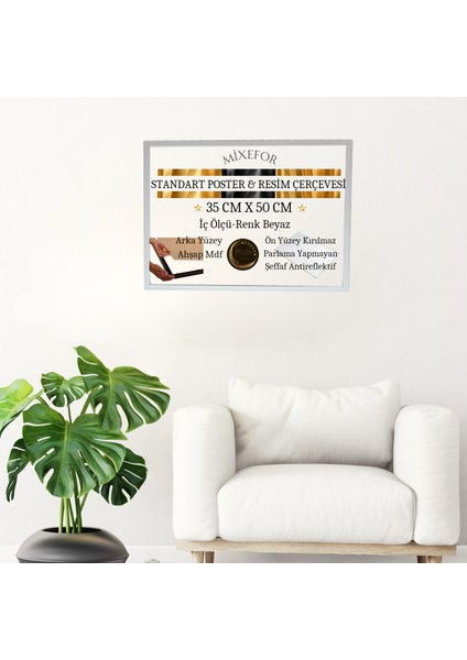 Poster Resim Evrak Çerçevesi Ön Kısmında Kırılmaz Pleksi Arka Destek Mdf Beyaz Renk Çerçeve