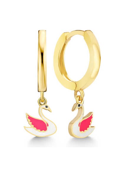 Gümüş Gold Kuğu Sallantılı Kadın Küpe