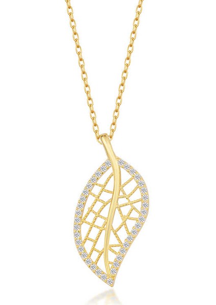 925 Ayar Gümüş Gold Yaprak Kadın Kolye