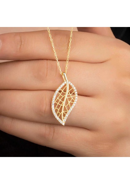 925 Ayar Gümüş Gold Yaprak Kadın Kolye fiyatları