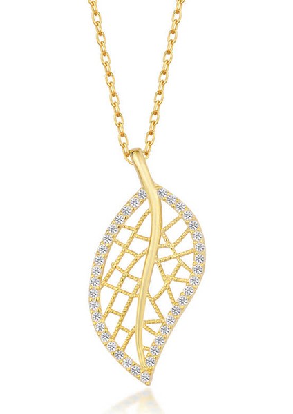 925 Ayar Gümüş Gold Yaprak Kadın Kolye modelleri