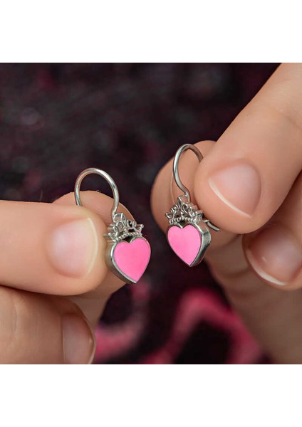 Gümüş Pembe Kalp Sallantılı Çocuk Küpe modelleri