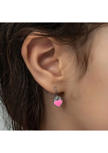 Gümüş Pembe Kalp Sallantılı Çocuk Küpe fırsatları
