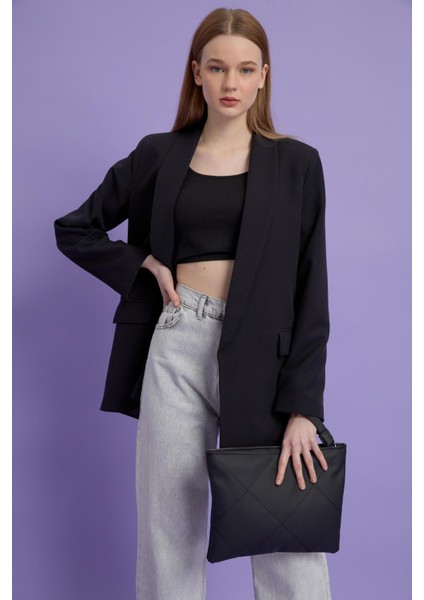Kadın Siyah Deri Kapitone Clutch El Çantası