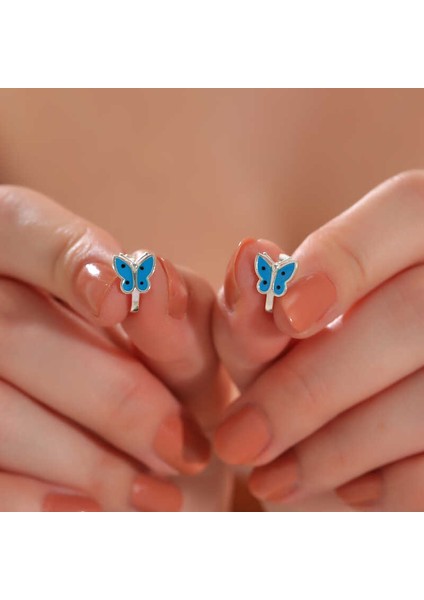 Gümüş Mavi Kelebek Çocuk Küpesi fiyatları