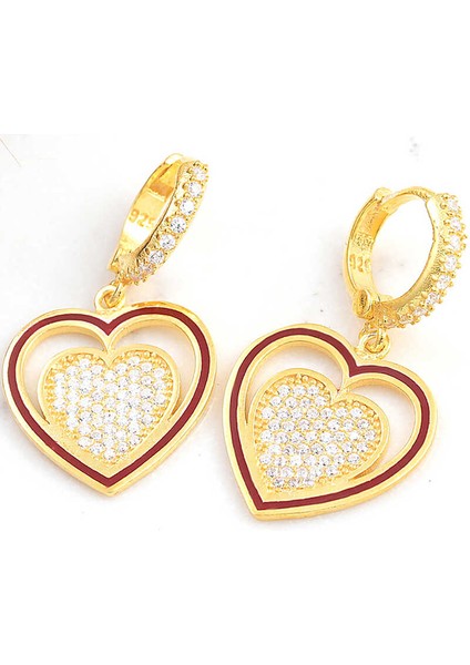 ​gümüş Gold Sallantılı Kalp Kadın Küpe