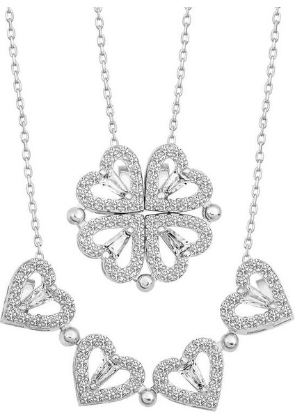 925 Ayar Gümüş Kalpli Açılabilen Yonca Kadın Gümüş Kolye modelleri