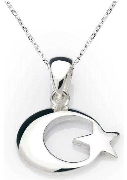 925 Ayar Gümüş Ay Yıldız Bayrak Gümüş Kolye