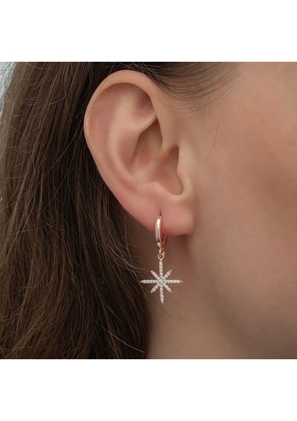 Gümüş Rose Sallantılı Kutup Yıldızı Kadın Küpe fiyatları