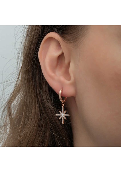 Gümüş Rose Sallantılı Kutup Yıldızı Kadın Küpe modelleri