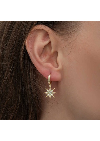 Gümüş Gold Sallantılı Kutup Yıldızı Kadın Küpe modelleri