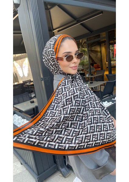 Vual Ipek Şal F Desen Siyah Turuncu