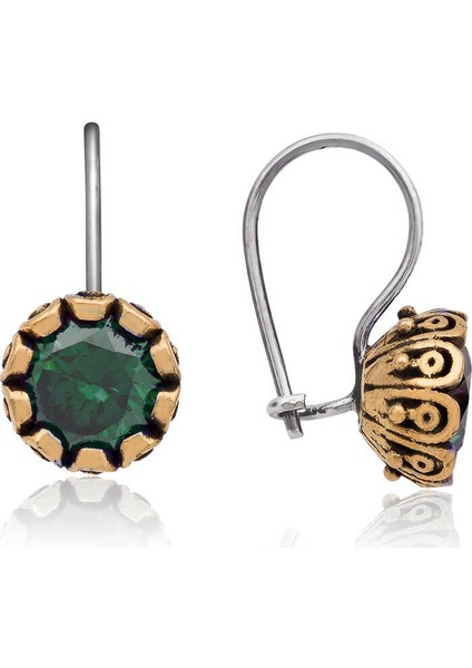 Gümüş Yeşil Yuvarlak Otantik Kadın Küpe