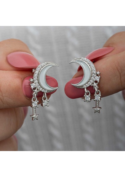 Gümüş Sallantılı Ay Yıldız Kadın Küpe