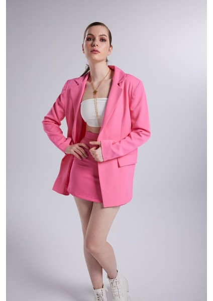 Vatkalı Cepli Panky Blazer Ceket Pembe