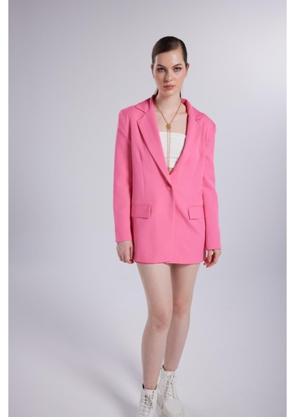 Vatkalı Cepli Panky Blazer Ceket Pembe