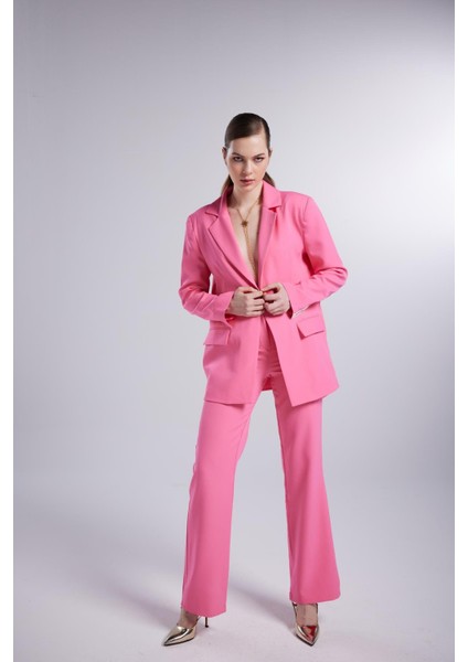 Vatkalı Cepli Panky Blazer Ceket Pembe