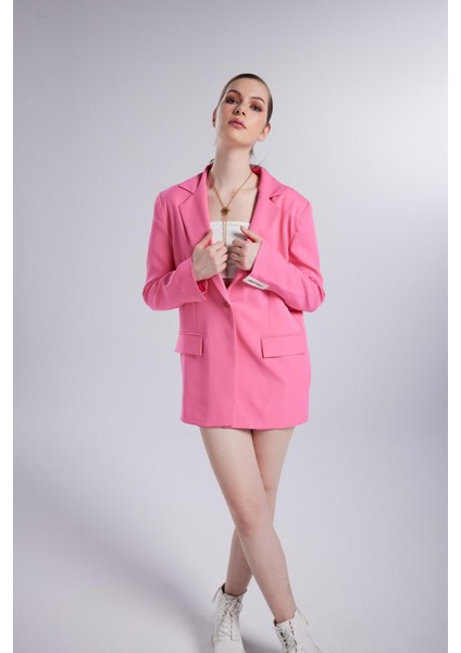 Vatkalı Cepli Panky Blazer Ceket Pembe