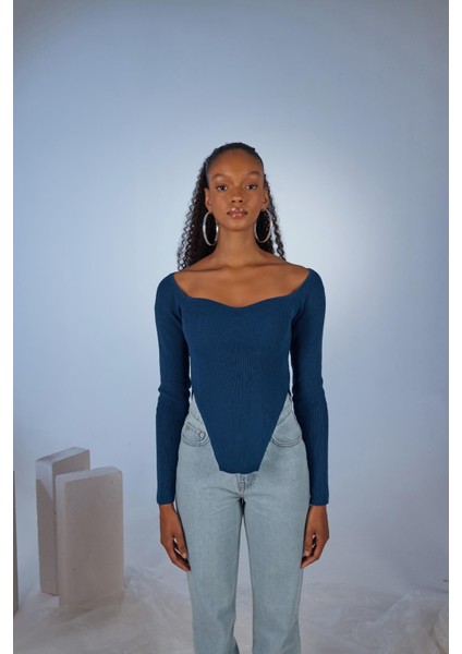 Uzun Kol Kalp Yaka Rolla Kazak modelleri