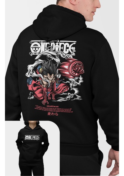 One Piece Luffy Snakeman Sırt Baskılı Kapüşonlu Sweatshirt, Unisex Oversize Anime Baskılı Hoodie