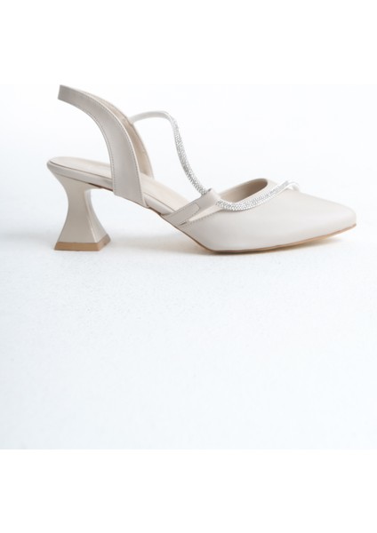 Ten Saten Taşlı Kısa Topuklu Kadın Ayakkabı