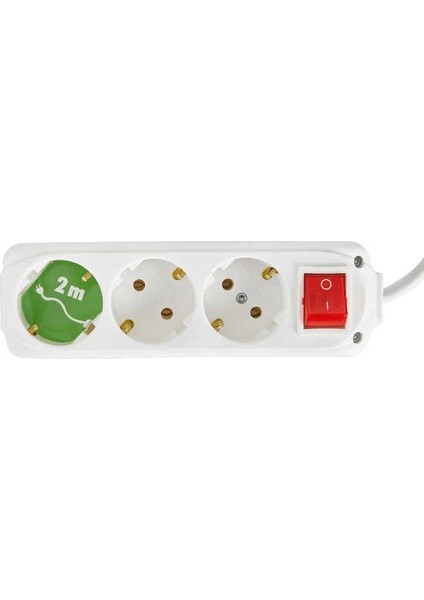 3'lü Anahtarlı Topraklı Priz 2 Mt.