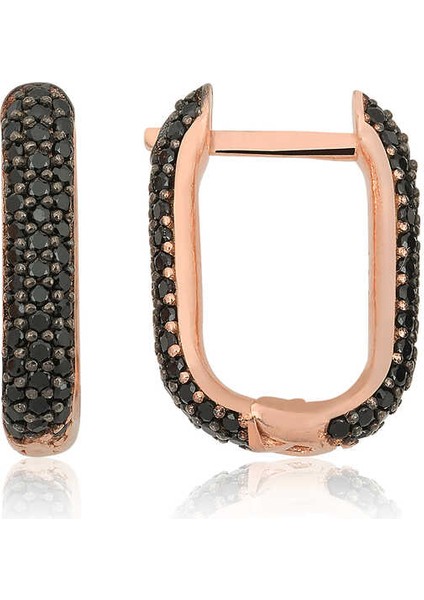 Gümüş Çift Taraflı Siyah Taşlı J Bayan Küpe