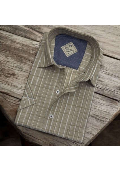 Pamuklu Linen Kumaş Kısa Kollu Erkek Gömlek (Regular Kalıp)