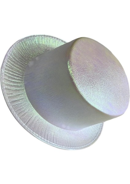 Beyaz Renk Işıltılı Hologram Kumaş Kaplama Fötr Silindir Şapka Yetişkin Boy fiyatları
