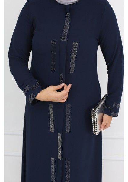 Tesettür Siyah Taş Işlemeli Fermuarlı Büyük Beden Kadın Ferace - Ahsen Ferace fiyatları