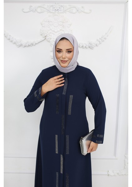 Tesettür Siyah Taş Işlemeli Fermuarlı Büyük Beden Kadın Ferace - Ahsen Ferace modelleri