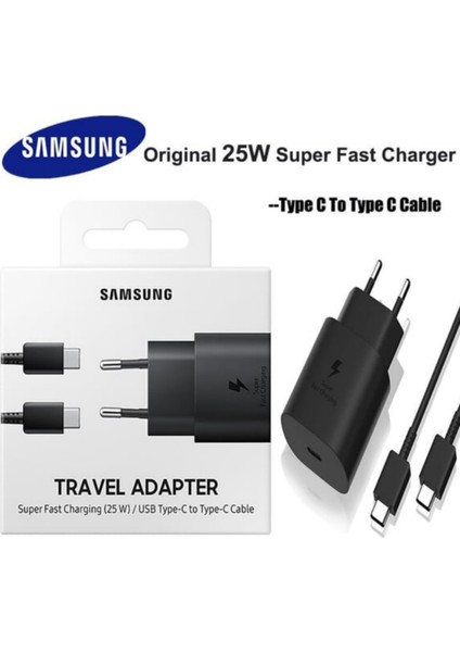 Samsung Type-C 25W Siyah Hızlı Şarj Aleti Başlık ve Kablo