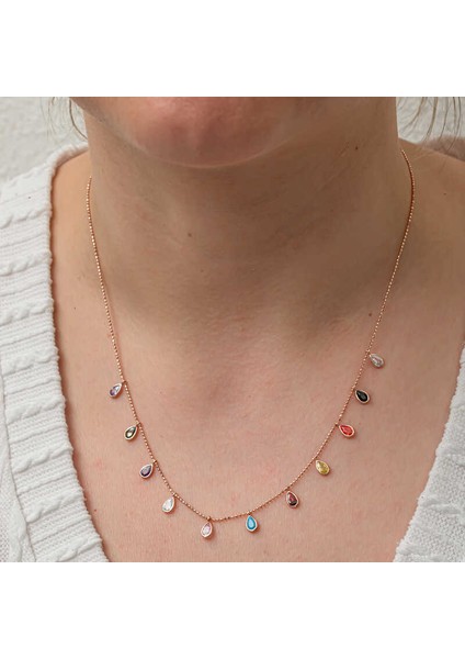 Gümüş Renkli Damla Taşlı Şans Kadın Kolye fırsatları