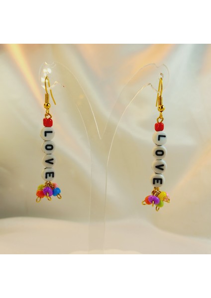 Handmade Kadın Love Harf Renkli Kum Boncuk Model Sallantılı Sevgili Arkadaşlık Best Frends Küpe