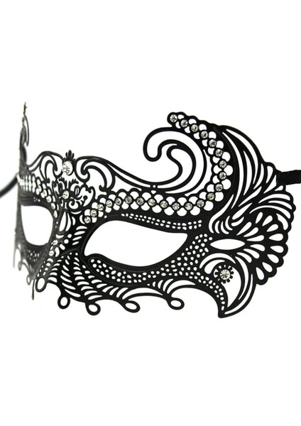 Siyah Renk Lazer Kesim Üzeri Kristal Taşlı Metal Balo Parti Venedik Maskesi fiyatları