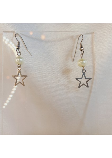 İnci Küpe, İncili Küpe, Barok İnci Küpe, Gümüş Kaplama Yıldız Sallantılı Küpe, Y2k Fairycore Yıldızlı Küpe, Kadın İnci Küpe