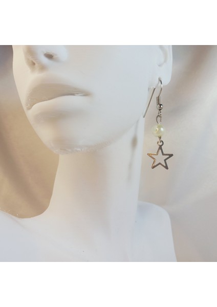 İnci Küpe, İncili Küpe, Barok İnci Küpe, Gümüş Kaplama Yıldız Sallantılı Küpe, Y2k Fairycore Yıldızlı Küpe, Kadın İnci Küpe fiyatları