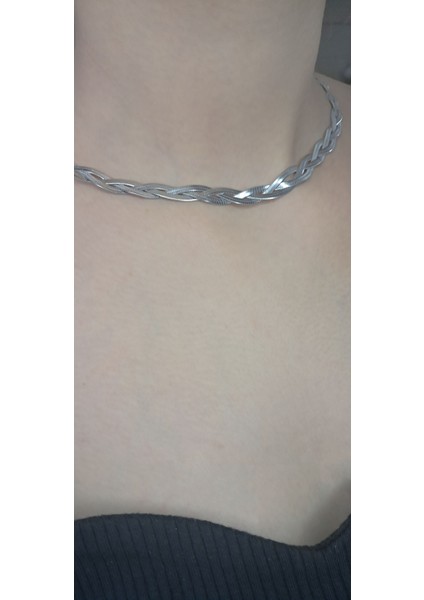 Çelik Silver Örgü Model Kolye