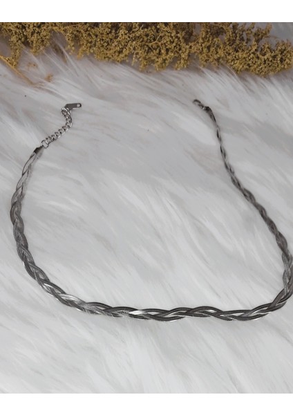 Çelik Silver Örgü Model Kolye