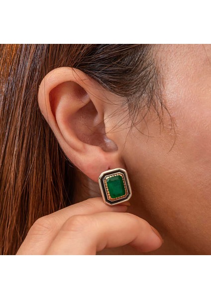 Gümüş Yeşil Taşlı Otantik Kadın Küpe modelleri