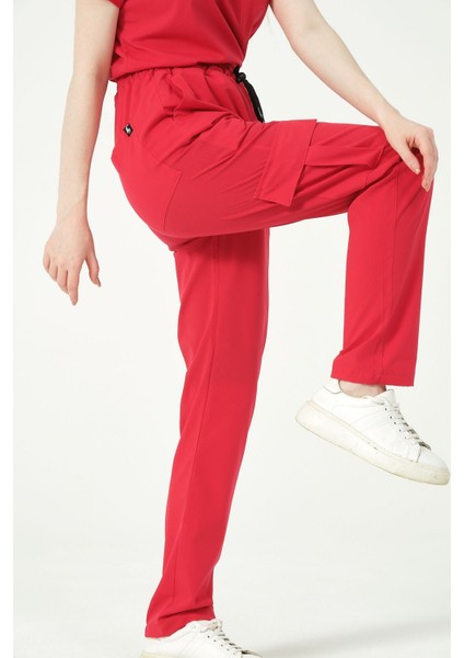 Nar Çiçeği Likralı Kargo Cep Doktor Hemşire Forması Tek Alt