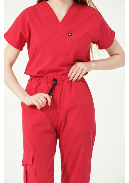 Nar Çiçeği Likralı Kargo Cep Doktor Hemşire Forması Tek Alt fiyatları