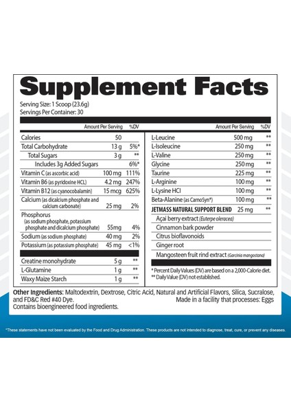 Jetmass Creatine + Glutamine + Arginine + Eaa Amino Complex System 708 Gram - Usa Abd Menşei